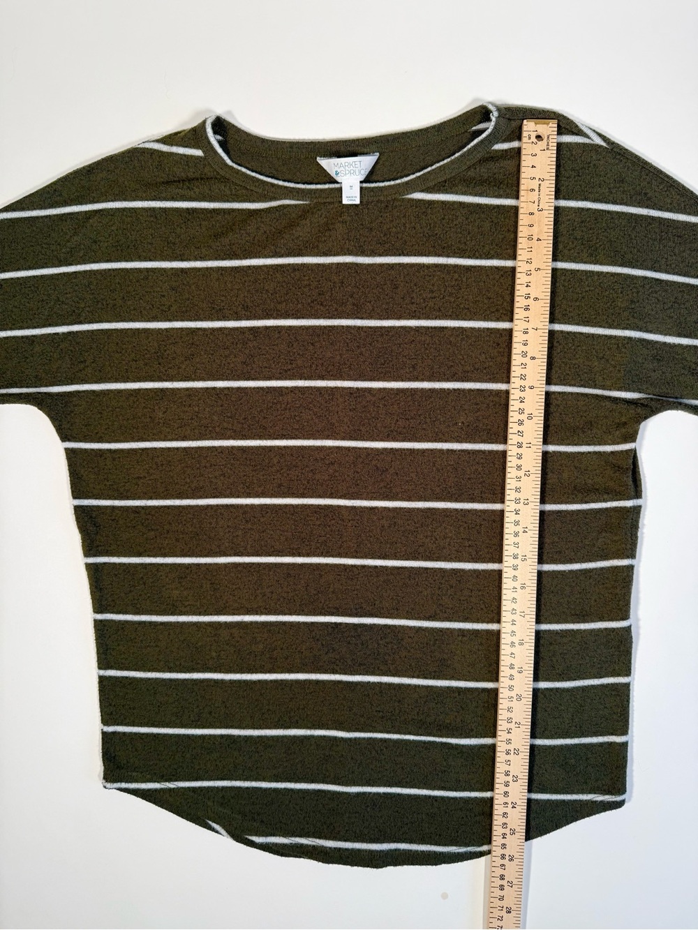 41 Hawthorn Corinna Brushed Dolman Knit Top Olive Green Ivory Stripe Sz M Cozy - Picture 8 of 11